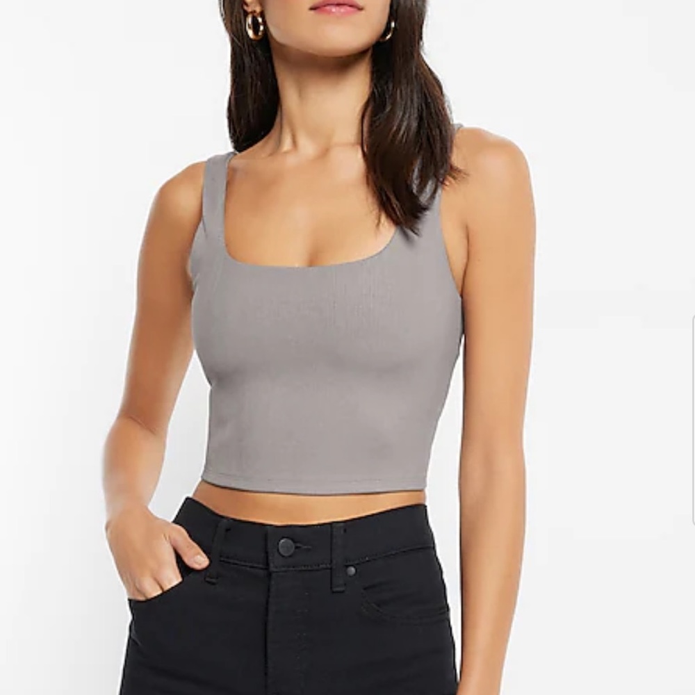 Mountain Grey Body Contour Ribbed Square Neck Cropped Tank